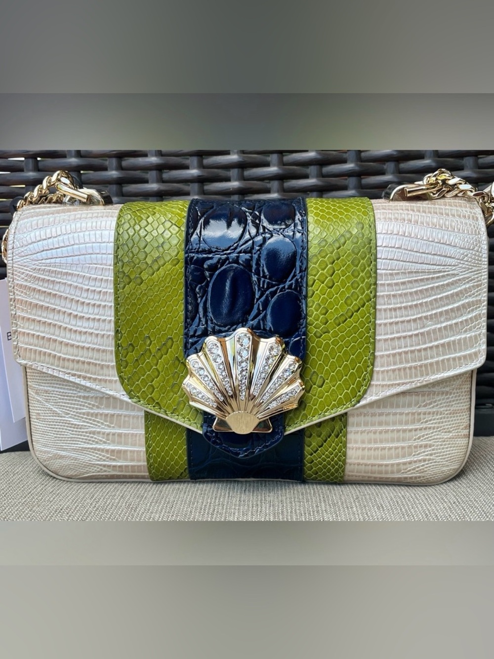 NWT Brahmin ROSA in MULTI ANTIGUO Convertible Chain & Leather Strap Bag